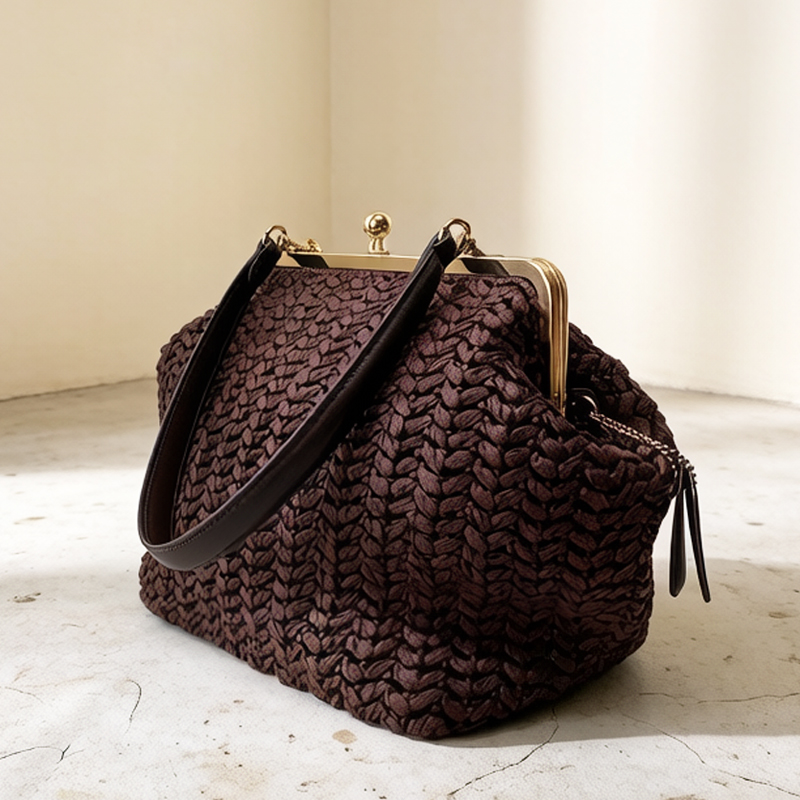 Luxury Bags Vintage - Handgewebte Kisslock-Rahmen-Schultertaschen aus Raffia für Damen