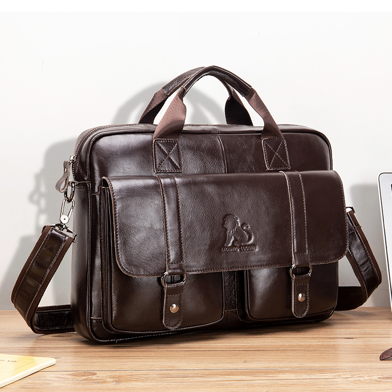 Laptop Bag Leather 15 - Echtleder-Aktentasche für Herren mit Doppel-Fronttaschen, Große