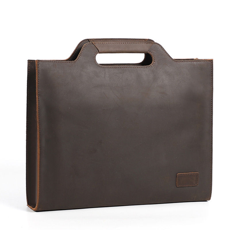 Briefcase Leather Slim - Newsbirds Dicken Leder Schwarz Aktentasche Für
