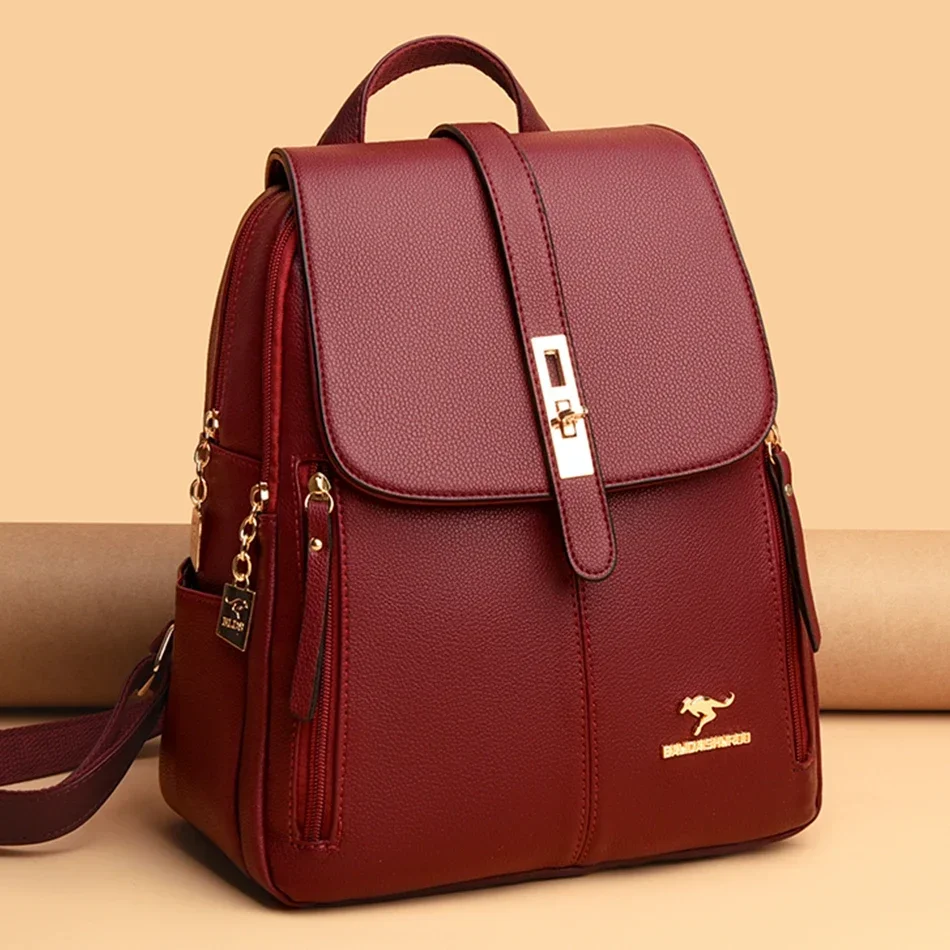 Luxury Bags Vintage - Damen-Rucksack aus Leder mit großer Kapazität,
