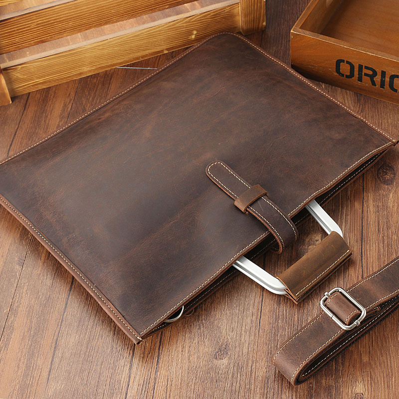 Briefcase Leather Slim - Herren-Aktentasche aus genarbtem Crazy Horse-Leder, britischer