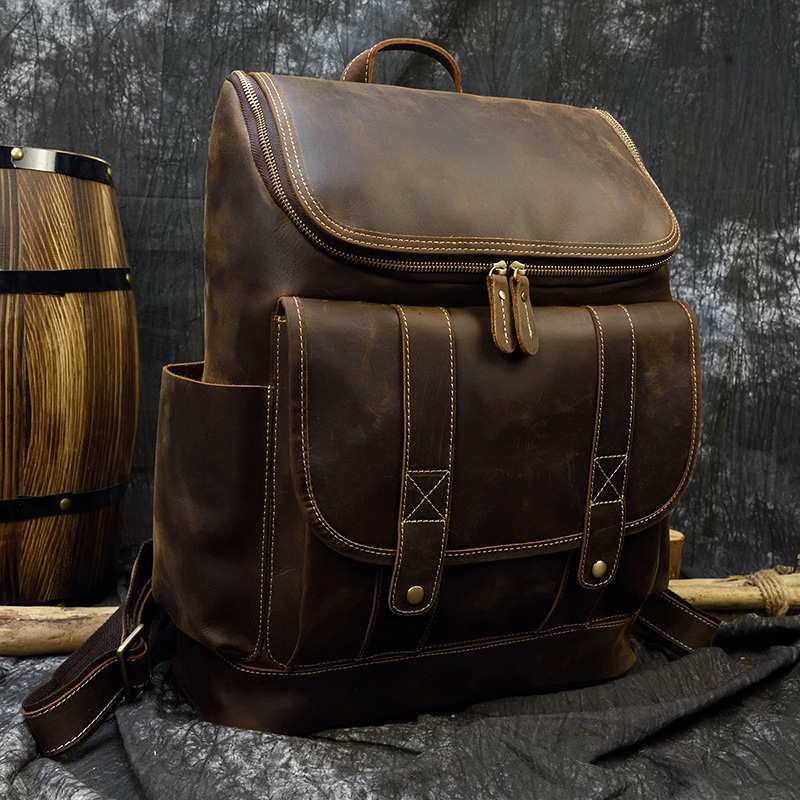 Laptop Bag Leather 15 - Große Kapazität Vintage Leder Rucksack Laptop