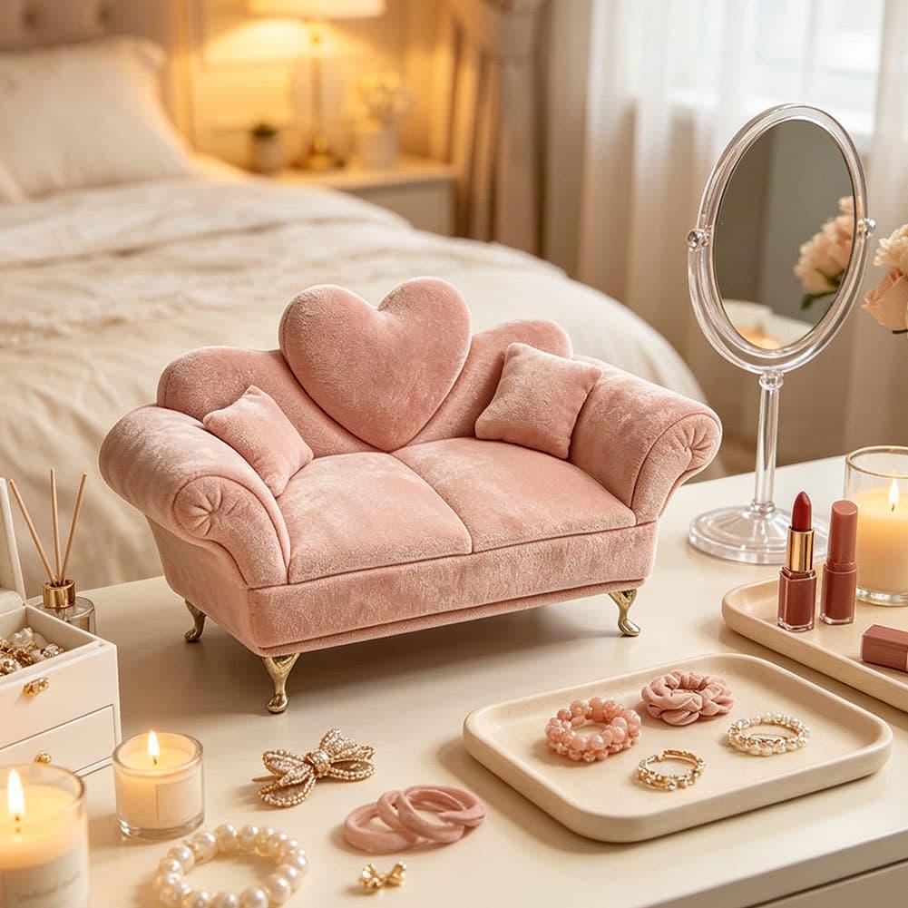 Luxury Bags List - Elegante Stoffsofa-förmige Schmuckbox, Rosa Mini-Sofa für