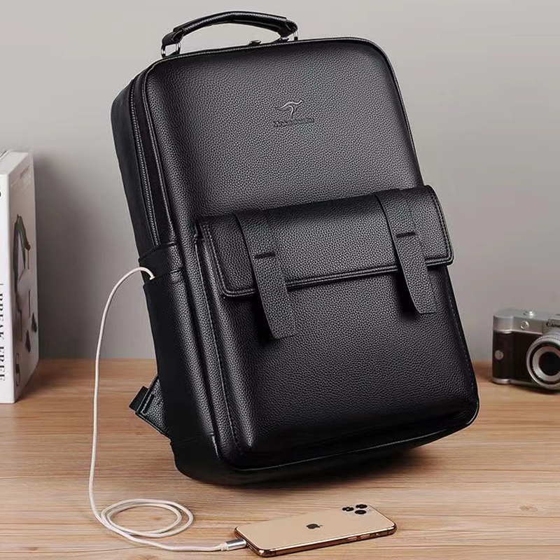 Luxury Zipper Bags - Luxuriöser Herren-Lederrucksack mit USB-Schnittstelle, multifunktionaler 15,6-Zoll-Laptop-Rucksack,